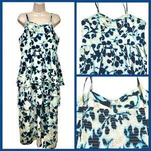 WISHING WAVES Floral 3-Tier Maxi Dress with Adjustable Straps and Back Smocking